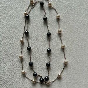 Set of two silver toned Elegant Black and White Necklace